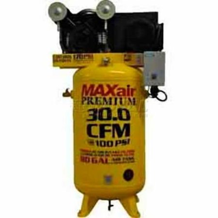 WOOD INDUSTRIES MaxAir, 7.5 HP, Single-Stage Comp, 80  Gal, Vertical, 170 PSI, 30 CFM, 3-Phase 460V C7380V1-CS4-MAP